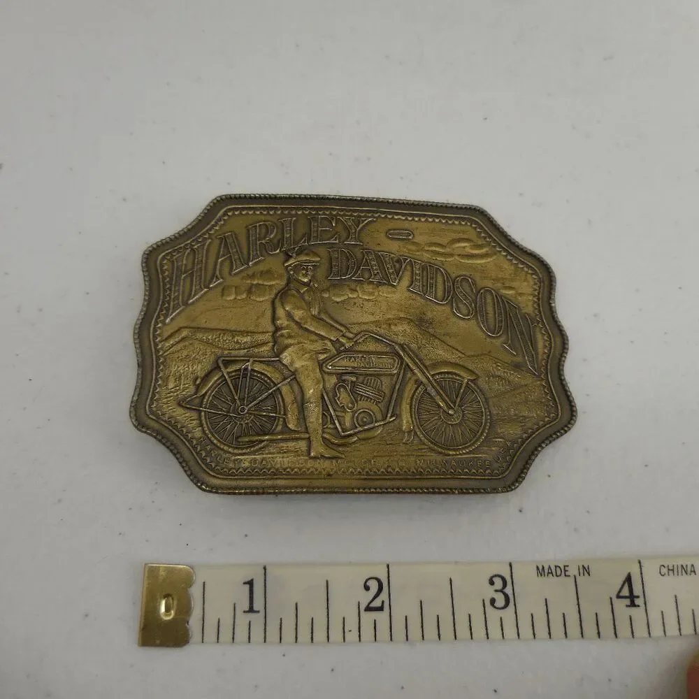 Harley Davidson Belt Buckle Lewis Buckles Chicago brushed brass/bronze vintage - Picture 2 of 3